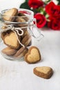 Heart-shaped cookies in a glass jar Royalty Free Stock Photo