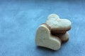 Heart shaped cookies on the gray concrete background. Homemade Valentines day treats. Royalty Free Stock Photo