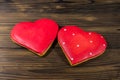 Heart shaped cookies for valentine day on wooden table. Top view Royalty Free Stock Photo