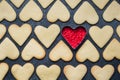 Heart shaped cookies for valentine`s day on dark background. Close up Royalty Free Stock Photo