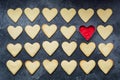 Heart shaped cookies for valentine`s day on dark background. Close up Royalty Free Stock Photo