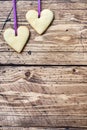 Heart shaped cookies for valentine`s day on wooden background. Copy space Royalty Free Stock Photo