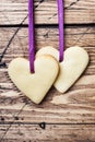 Heart shaped cookies for valentine`s day on wooden background. Copy space Royalty Free Stock Photo