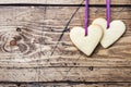 Heart shaped cookies for valentine`s day on wooden background. Copy space Royalty Free Stock Photo