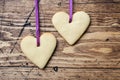 Heart shaped cookies for valentine`s day on wooden background. Copy space Royalty Free Stock Photo