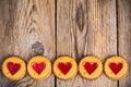 Heart shaped cookies on wooden table Royalty Free Stock Photo