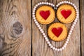 Heart shaped cookies on wooden table Royalty Free Stock Photo