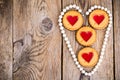 Heart shaped cookies on wooden table Royalty Free Stock Photo