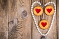 Heart shaped cookies on wooden table Royalty Free Stock Photo