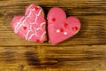 Heart shaped cookies on wooden table. Top view, copy space. Dessert for valentine day Royalty Free Stock Photo