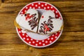 Heart shaped cookies on wooden table. Top view. Dessert for Valentine day Royalty Free Stock Photo