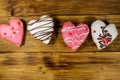 Heart shaped cookies on wooden table. Top view. Dessert for Valentine day Royalty Free Stock Photo