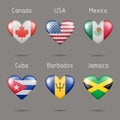 Heart shaped countries of North America flags