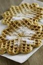 Heart-shaped crispy waffels with sugar