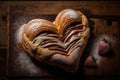 heart-shaped croissant filled with nutella, strawberries, and cream