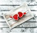 Heart shaped cups red tea drink Valentines day vintage Royalty Free Stock Photo