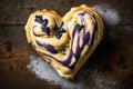 heart-shaped danish pastry with blueberry jam and cream cheese filling Royalty Free Stock Photo