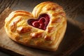 heart-shaped danish pastry with cherry or custard filling, surrounded by flaky and buttery layers