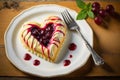 heart-shaped danish pastry with a tart cherry filling on a white plate