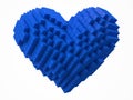 Heart shaped data block. made with blue cubes. 3d pixel style vector illustration.