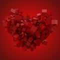 Heart shaped data block. made with random size cubes. 3d pixel style vector illustration.