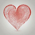 Heart-shaped design composed of red fingerprint patterns on a light gray background Royalty Free Stock Photo