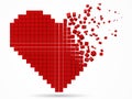 Heart shaped, dissolving data block. made with red cubes. 3d pixel style vector illustration.