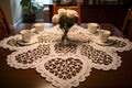 Heart-shaped doilies on a dining table. AI Generated