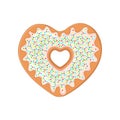 Heart shaped donut decorated with sugar glaze and nonpareil balls. Doughnut for Valentines day isolated on white Royalty Free Stock Photo