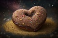 heart-shaped donut with glittering sprinkles and heart-shaped chocolate sprinkle