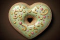heart-shaped donut with glittery icing and sprinkles