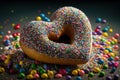 heart-shaped donut sitting in pile of colorful sprinkle mix-ins