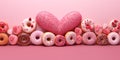 Heart shaped donut. Valentine\'s Day in February. Decorations for the day of love. Valentine Strawberry