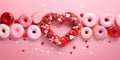 Heart shaped donut. Valentine\'s Day in February. Decorations for the day of love. Valentine Strawberry