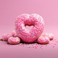 Heart shaped donut. Valentine\'s Day in February. Decorations for the day of love. Valentine Strawberry