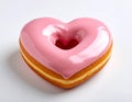 Heart Shaped Doughnut with Pink Glaze on White Background Studio Light Royalty Free Stock Photo