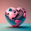 Heart shaped earth globe for environmental protection and Valentine romance concept, Generative AI