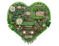 Heart-shaped electronic device with complex circuitry, fusion of human emotions and machine learning concept. Generative AI Royalty Free Stock Photo