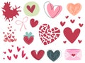 Heart-shaped elements in red-pink tones designed in doodle style for decoration Royalty Free Stock Photo