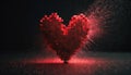 Heart-shaped figure dissolving into fragmented data blocks, symbolizing digital love fading away