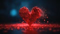 Heart-shaped figure dissolving into fragmented data blocks, symbolizing digital love fading away