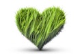 Heart-shaped figurine made of bright green grass, set against a white background. serves as a symbolic representation of