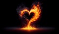 Heart Shaped Fire Burning on Black Background. Generative AI Royalty Free Stock Photo