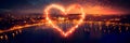 Heart-Shaped Fireworks: A fireworks display in the shape of a heart lighting up the night sky. Royalty Free Stock Photo