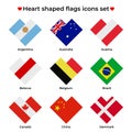 Heart shaped flags icons set. Flag icon in simple rectangular heart shape, flat style. Vector icon, symbol, button. Argentina Royalty Free Stock Photo