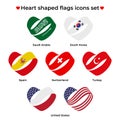 Heart shaped flags icons set. Icon flag from Ribbon curls. Vector icon, symbol, button. Illustration in flat style Royalty Free Stock Photo