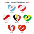 Heart shaped flags icons set. Icon flag from Ribbon curls. Vector icon, symbol, button. Illustration in flat style Royalty Free Stock Photo