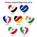 Heart shaped flags icons set. Icon flag from Ribbon curls. Vector icon, symbol, button. Illustration in flat style Royalty Free Stock Photo