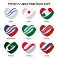 Heart shaped flags icons set. Icon flag from Ribbon curls. Vector icon, symbol, button. Illustration in flat style Royalty Free Stock Photo