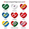 Heart shaped flags icons set. Icon flag from Ribbon curls. Vector icon, symbol, button. Illustration in flat style Royalty Free Stock Photo
